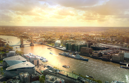 LONDON, UK - APRIL 22, 2015:  Thames and Tower bridge. London panorama form 32 floor of Walkie-Talkie buildingのeditorial素材
