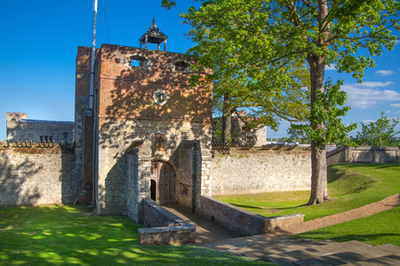ROCHESTER, UK - MAY 16, 2015: Rochester Castle 12th-century. Turret with walls. Rochester, Kent, South East England.のeditorial素材