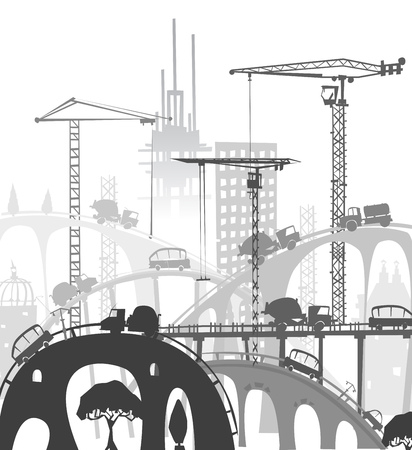 Building construction city in the city. Illustration with roads and transport unitsのイラスト素材