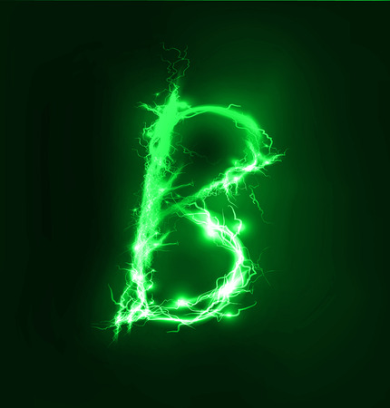 Alphabet made of yellow electric lighting, thunder storm effect. ABCの写真素材