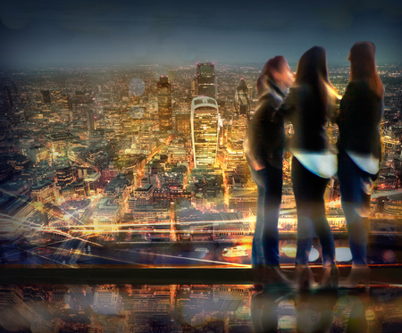 People attaching night Londonの写真素材