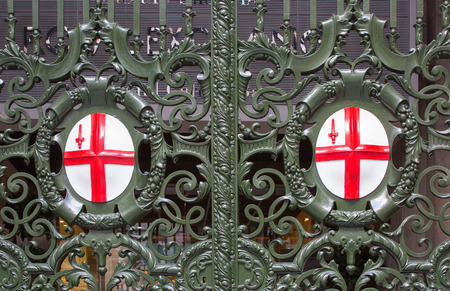 England arm on the gate of Royal stock exchangeの写真素材