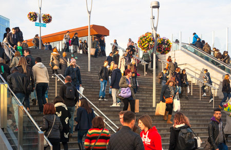 LONDON, UK - NOVEMBER 29, 2015: Stratford international train and tube station, one of the biggest transport junction of London and UK. Main hall with lots of peopleのeditorial素材