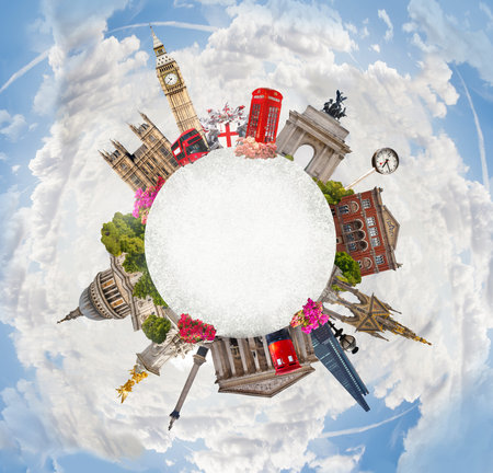 London. Tourist and business collage, London's famous buildings against of white background