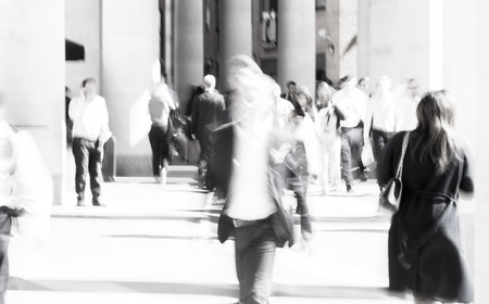 LONDON UK - SEPTEMBER 10, 2015: City of London lunch time. Lots of office people walking on the street. People blurのeditorial素材