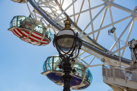 LONDON, UK - SEPTEMBER 10, 2015: London eye is a giant Ferris wheel opened on 31 December 1999, the most famous attraction in centre Londonのeditorial素材