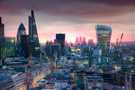 LONDON, UK - JANUARY 27, 2015: panoramic view City of London at sunsetのeditorial素材