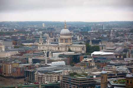 LONDON, UK - SEPTEMBER 17, 2015: London panorama with dramatic dark sky and St. Paul's cathedralのeditorial素材
