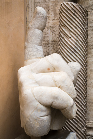 ROME, ITALY - APRIL 8, 2016: Right hand of the statue of Colossus of Constantine in the Capitoline Museumのeditorial素材