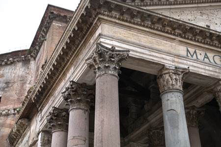 ROME, ITALY - APRIL 8, 2016: Pantheon fronton and columnsのeditorial素材