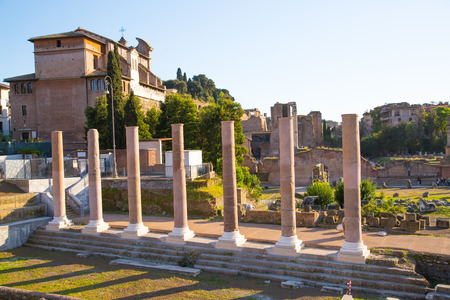 ROME, ITALY - APRIL 8, 2016:  Roman's forum with ruins of important ancient government buildings started 7th century BCのeditorial素材