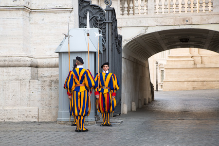 ROME, ITALY - APRIL 8, 2016: Papal Swiss Guard in uniform.のeditorial素材