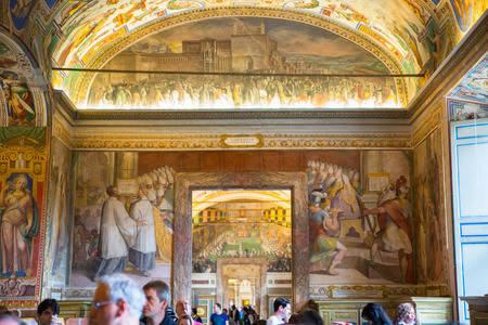ROME, ITALY - APRIL 8, 2016:  Interior of Vatican hall, museums buildings where locates library, archives.のeditorial素材