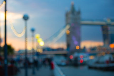 Tower Bridge, London at twilight and first night's lights, blur backgroundの写真素材