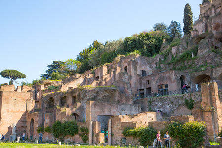ROME, ITALY - APRIL 8, 2016: Roman's forum with ruins of important ancient government buildings started 7th century BCのeditorial素材