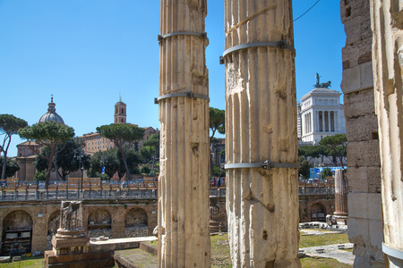 ROME, ITALY - APRIL 8, 2016: Emperor Trajan Forum 106 - 112 AD AD, measuring 300 metres (980 feet) long and 185 metres (607 feet) wideのeditorial素材