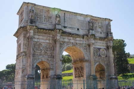ROME, ITALY - APRIL 8, 2016: Arch of Constantine, ancient construction of emperor victory over Maxentius in 312AD, Locates next to Coliseumのeditorial素材