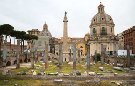 ROME, ITALY - APRIL 8, 2016: Emperor Trajan Forum 106 - 112 AD AD, measuring 300 metres (980 feet) long and 185 metres (607 feet) wideのeditorial素材