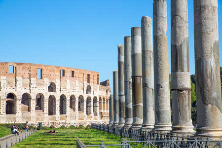 ROME, ITALY - APRIL 8, 2016: Ruins of Coliseum, panoramic viewのeditorial素材