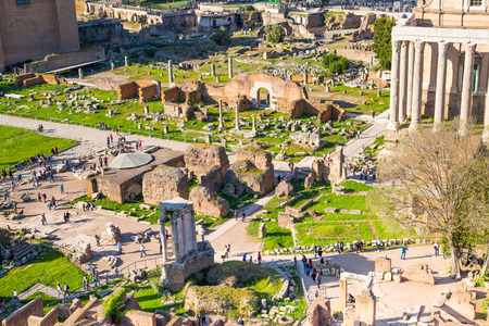 ROME, ITALY - APRIL 8, 2016: Roman's forum with ruins of important ancient government buildings started 7th century BCのeditorial素材