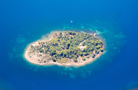 Aerial view of the private island next to Corfu, Greeceの写真素材