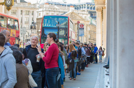 LONDON UK - SEPTEMBER 19, 2015: Queue on the Bank street. People waiting to see Bank of England in...