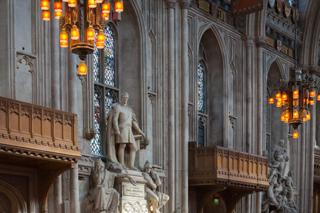 LONDON, UK - SEPTEMBER 20, 2015: Interior of Guildhall Yard, dated back to 1396 year. Hall contains...
