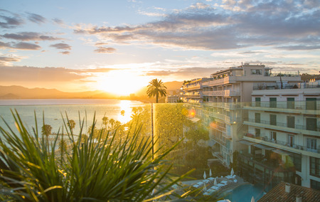 Cannes bay French riviera at sunset. France.の写真素材