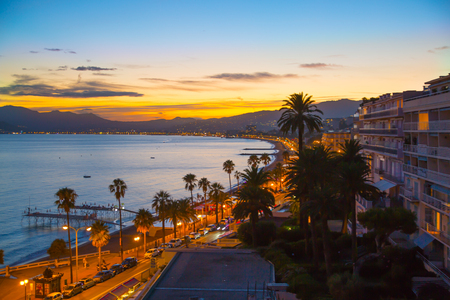 Cannes bay French riviera at sunset. France.の写真素材