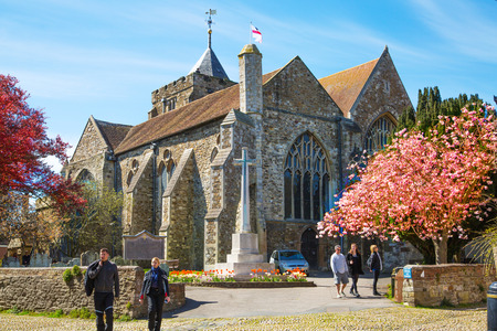 RYE, UK - 1 MAY, 2016: St. Mary church view and War monumentのeditorial素材