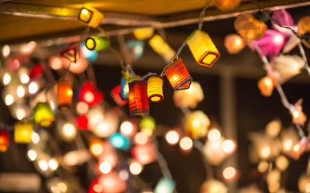 London, UK - December 19, 2015: Christmas lights decorations at Southwark open market in London. Christmas backgroundの写真素材