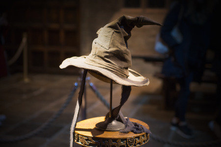 Leavesden, London, UK - 1 March 2016: Costumes display. Sorting hat