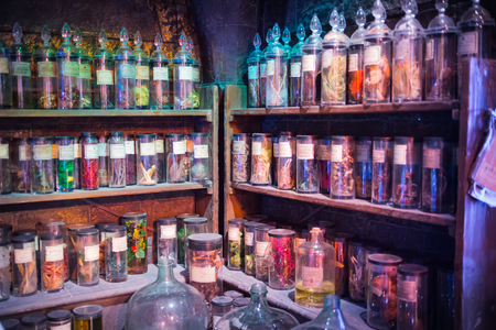 Leavesden, London, UK - 1 March 2016: Interior of professor Snape magic jags collection. Decoration Warner Brothers Studio for Harry Potter filmのeditorial素材