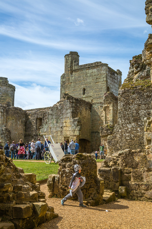 BODIAM, UK - 1 MAY, 2016: Inner view of Bodiam Castle 14th-century moated fortification with lots of tourists.のeditorial素材