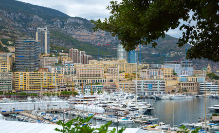 Monaco, Monte Carlo - September 16, 2016: Sunset in Principality of Monaco. View of the seaport and...