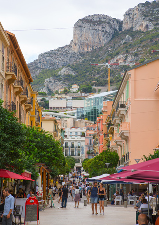Monaco, Monte Carlo - September 15, 2016: City of Monte Carlo street view. Road junction and residential buildings with luxury apartmentsのeditorial素材