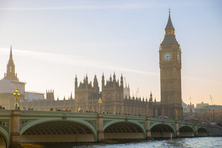 London, UK - November 30, 2016: Big Ben and Houses of Parliament at sunset.