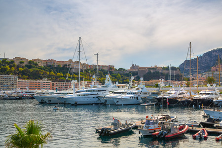 Monaco, Monte Carlo - September 16, 2016: Private yachts and sailing boats in the Port Hercule in City of Monacoのeditorial素材