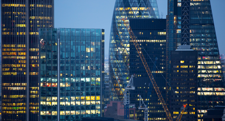 London, UK - 19 December, 2016: London at night, view from st. Paul's cathedral. Streets of financial aria City of London.のeditorial素材
