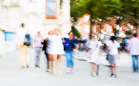 LONDON, UK - SEPTEMBER 8, 2016: Blurred image of people walking in the Knightsbridge. Modern life...