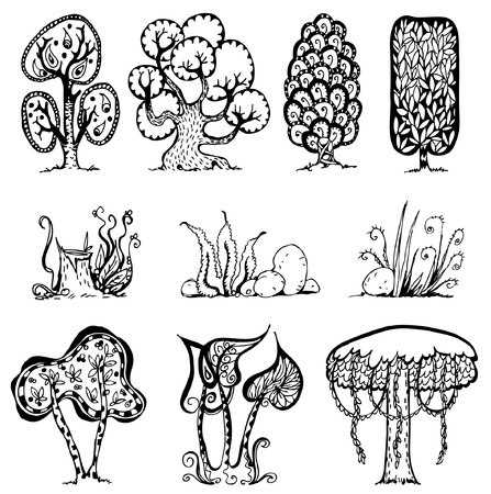 Beautiful abstract trees set, Doodle, zentagle styleのイラスト素材