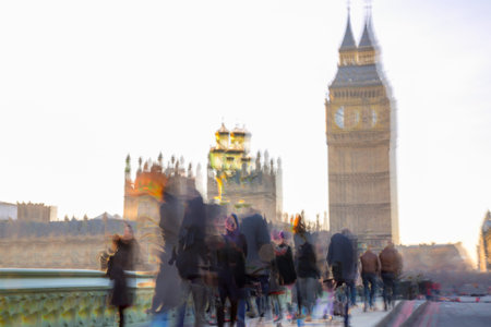 London, UK - November 30, 2016: Multiple exposure image of beautiful morning on the Westminster...