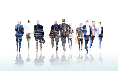 Lots of business people walking in the City. Business and modern life concept. Multiple  exposure image.の写真素材