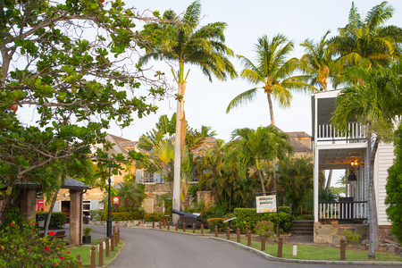 Antigua, Caribbean islands, English Harbour - May 20, 2017: Nelson's Dockyard is a cultural heritage site and marina. Admiral's Inn and storage houses 18th centuryのeditorial素材