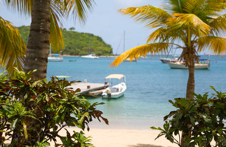 Antigua, Caribbean islands, English Harbour - May 20, 2017:  Freeman's bay view with youchtsのeditorial素材