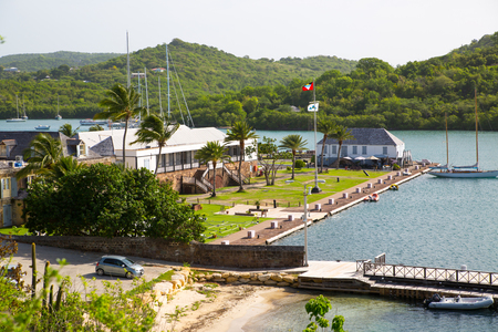 Antigua, Caribbean islands, English Harbour - May 20, 2017: Nelson's Dockyard is a cultural heritage site and marina. Admiral's Inn and storage houses 18th centuryのeditorial素材
