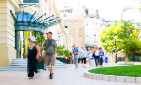 Monaco, Monte Carlo - September 17, 2016: The Grand casino Monte Carlo, gambling and entertainment complex in Cote de Azul and walking peopleのeditorial素材
