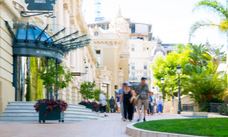 Monaco, Monte Carlo - September 17, 2016: The Grand casino Monte Carlo, gambling and entertainment complex in Cote de Azul and walking peopleのeditorial素材