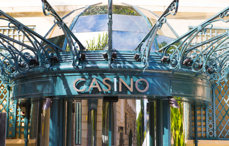 Monaco, Monte Carlo - September 17, 2016: The Grand casino Monte Carlo entry sing, gambling and entertainment complex in Cote de Azulのeditorial素材