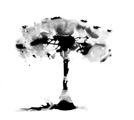 Tree made of beautiful watercolour effects. Watercolour textured collection.の写真素材